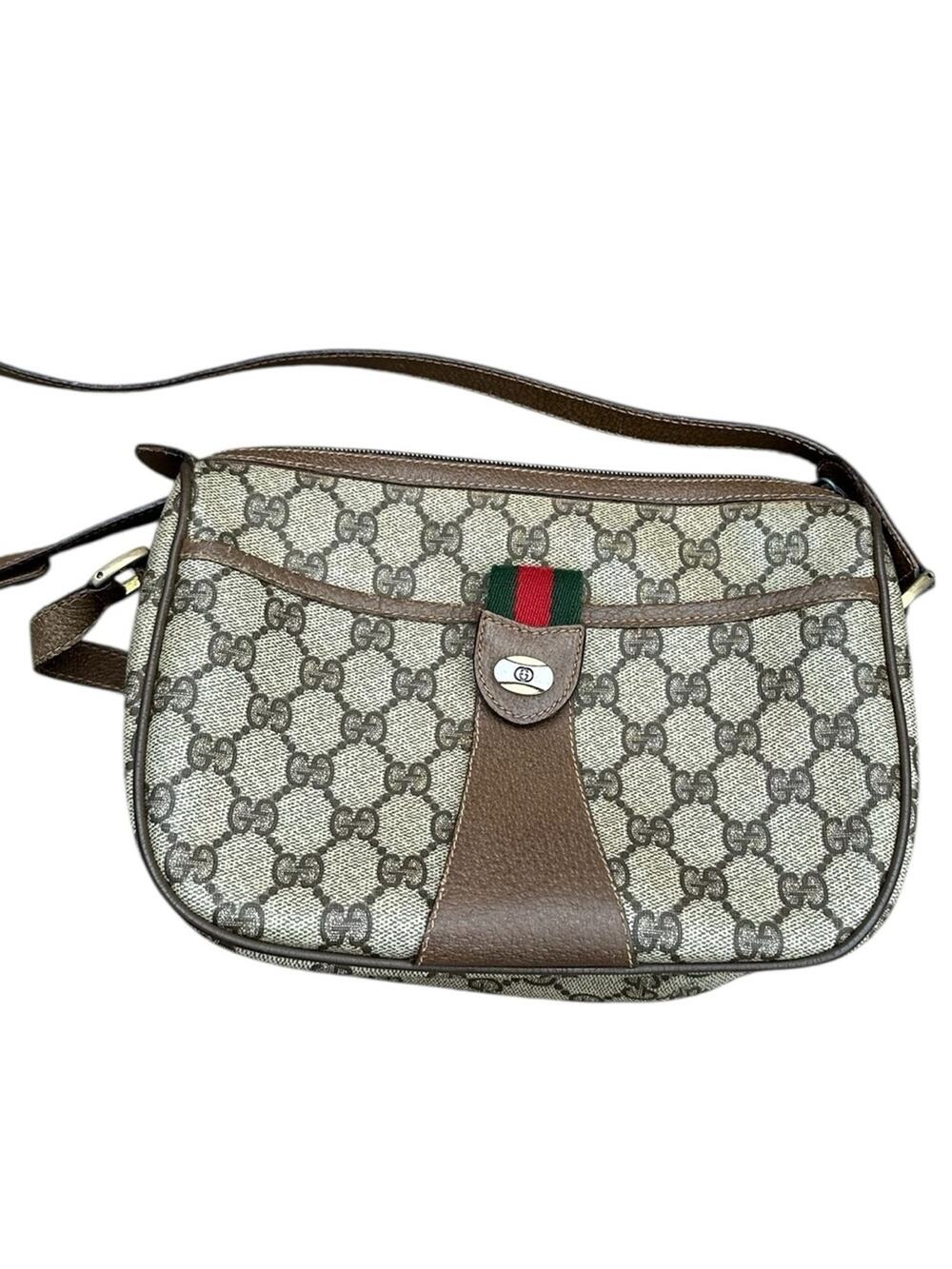 Vintage Gucci Sherry Line Beige and Brown Crossbody Bag